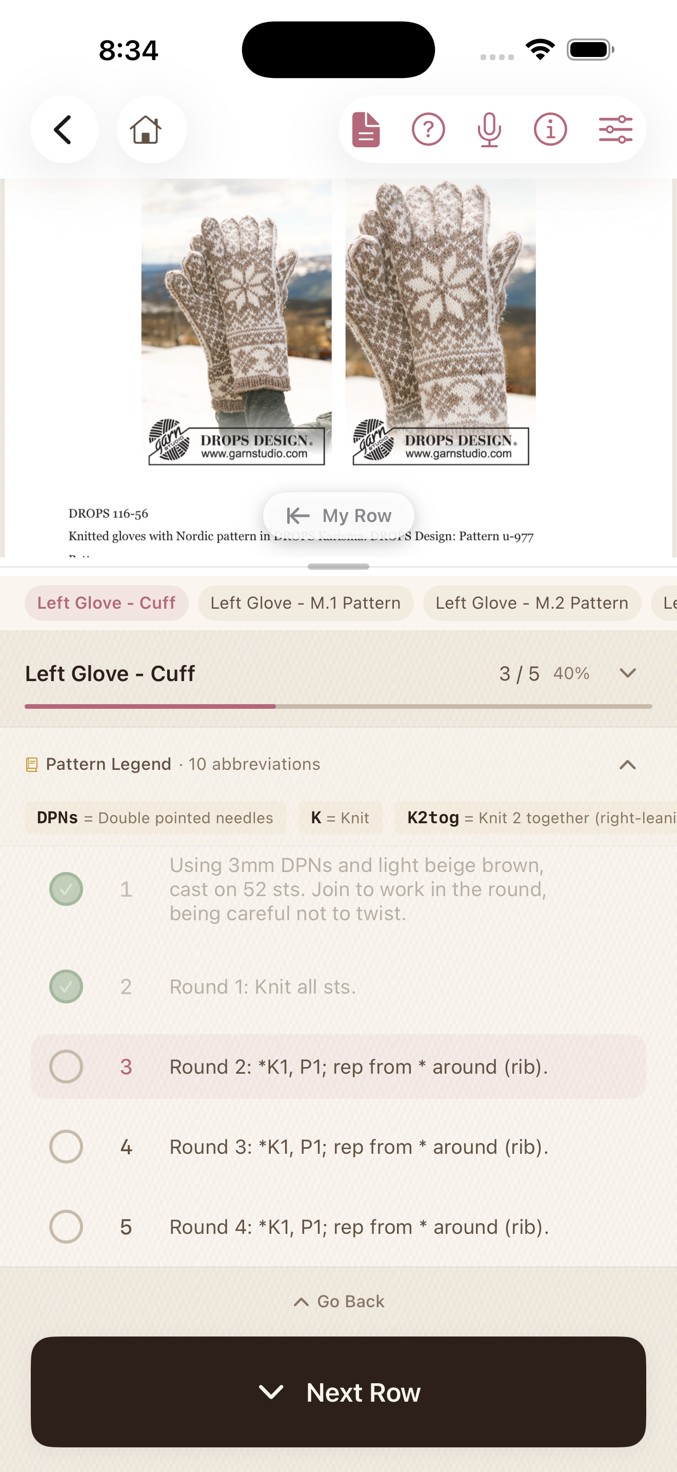 Advanced mode — row-by-row instructions